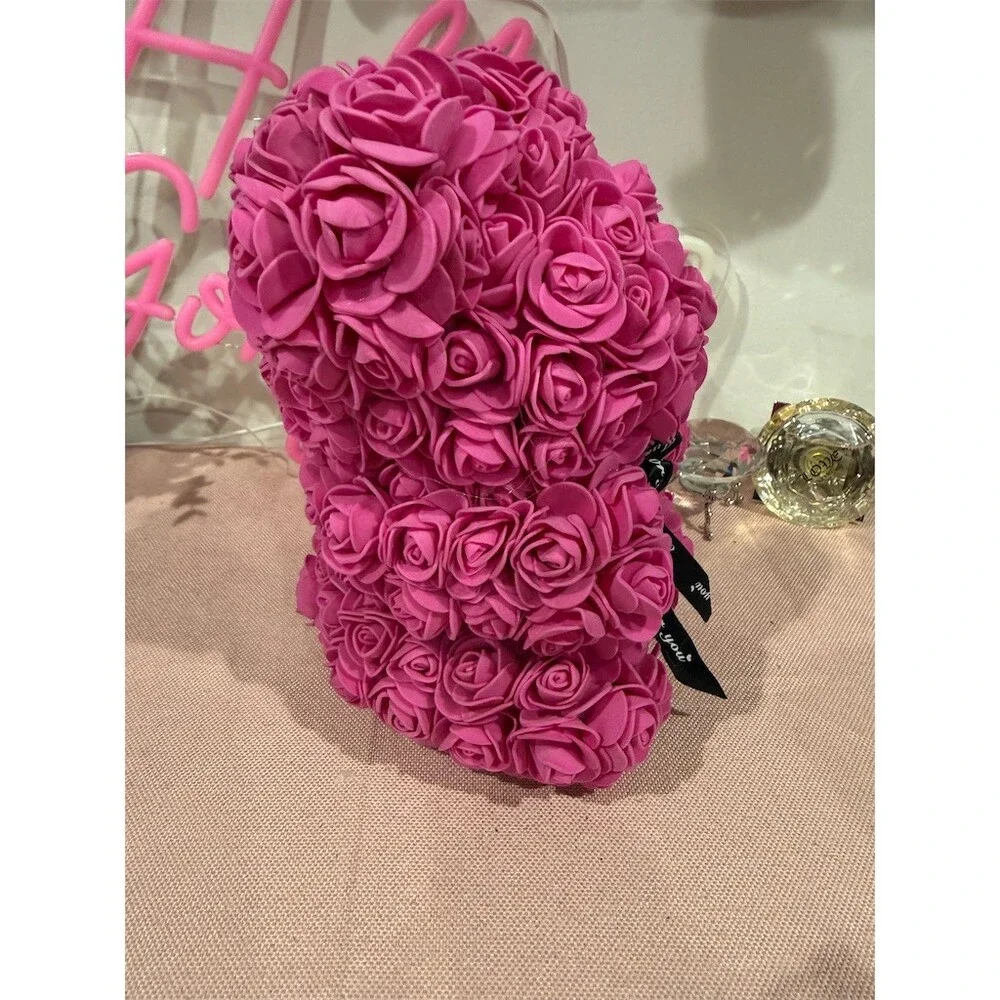 Pink Rose Teddy Bear Artificial Floral Foam Bear w/ 